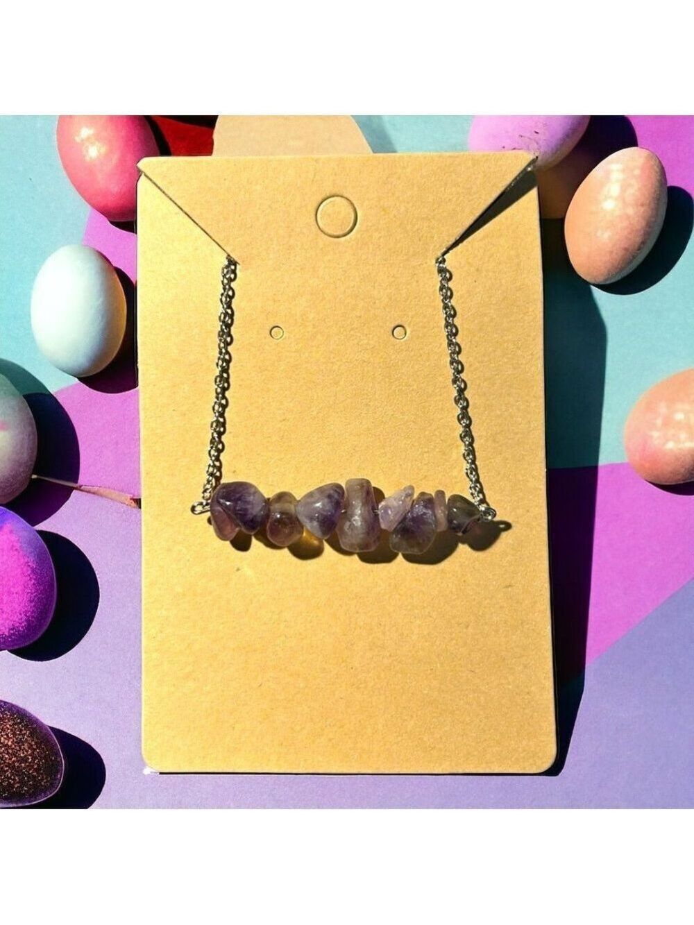 Purple Stone Silver Tone Necklace